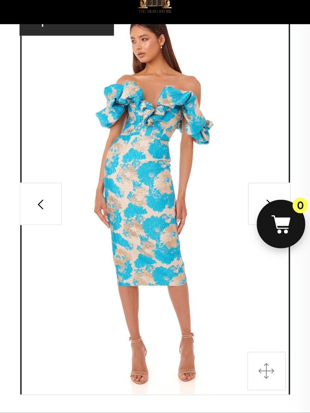 ELIYA THE LABEL Off-Shoulder Blue , Cream AND GOLD  Midi Dress